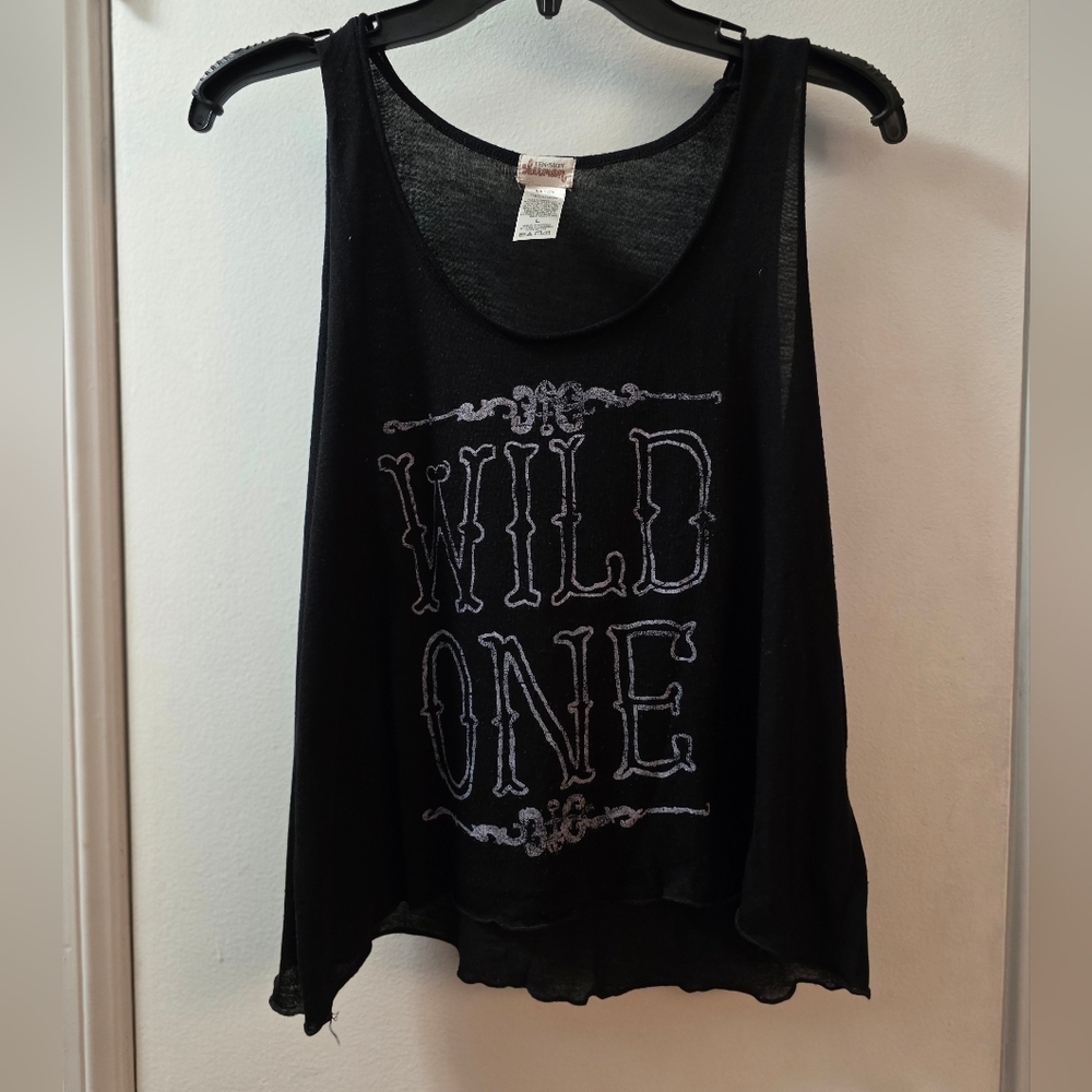 Ten Sixty Sherman Black Tank Top with Silver "WILD ONE" Print